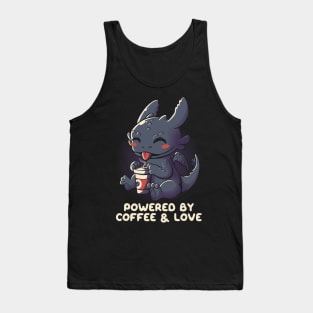 Powered By Coffee and Love Funny Dragon Tank Top